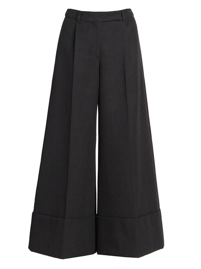 Shop Simone Rocha Women's Wide-leg Wool Twill Trousers In Black