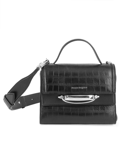 Shop Alexander Mcqueen The Story Croc-embossed Leather Bag In Black