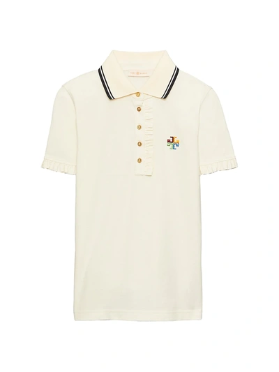 Shop Tory Burch Ruffle Polo In New Ivory
