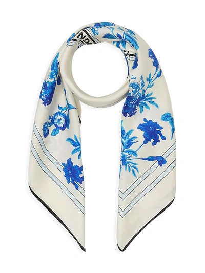 Shop Burberry Floral Archive Large Square Scarf In Pale Blue