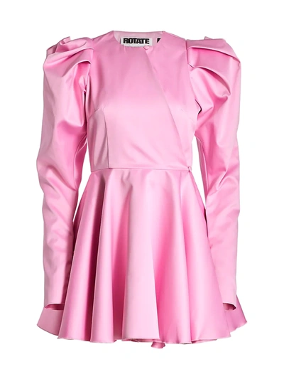 Shop Rotate Birger Christensen Pauline Puff-sleeve Satin Mini Dress In Prism Pink