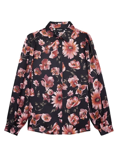 Shop The Kooples Floral Button-up Blouse In Black