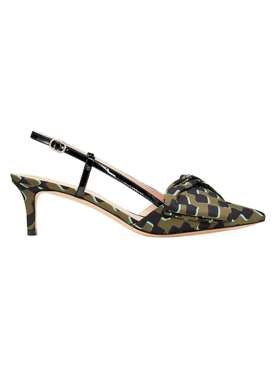 Shop Kate Spade Women's Marseille Bow Print Satin Slingback Pumps In Ivy Leaf