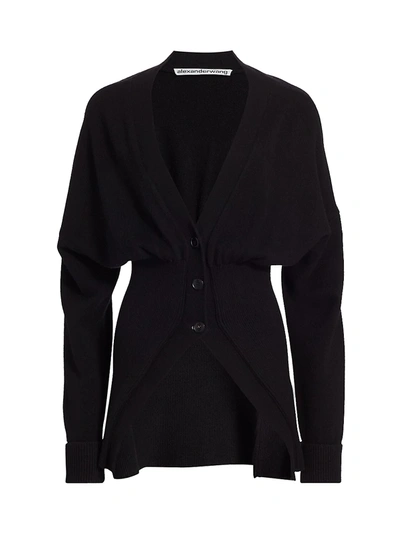Shop Alexander Wang Wool & Cashmere-blend Long-line Blouson Cardigan In Black