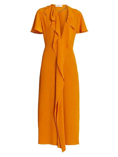 Shop Victoria Beckham Women's Ruffle Chain Silk Midi Dress In Amber