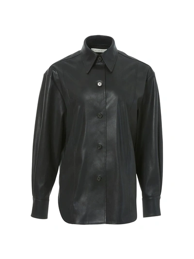 Shop Lvir Faux-leather Shirt In Dark Navy