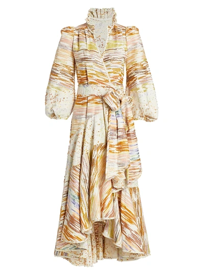 Shop Anna Mason Stella Midi Wrap Dress In Sorbet Metallic