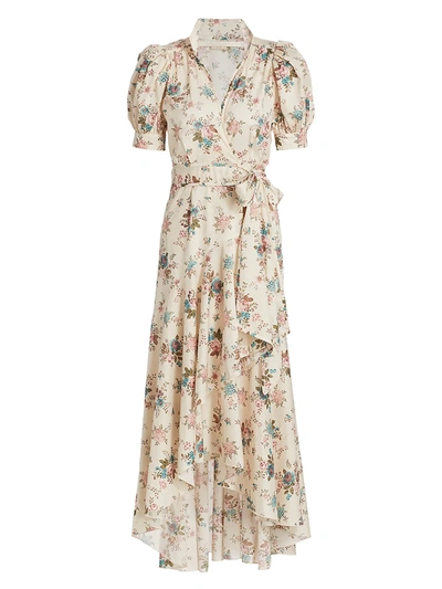 Shop Anna Mason Stella Floral High-low Wrap Dress In Prairie Floral Cream