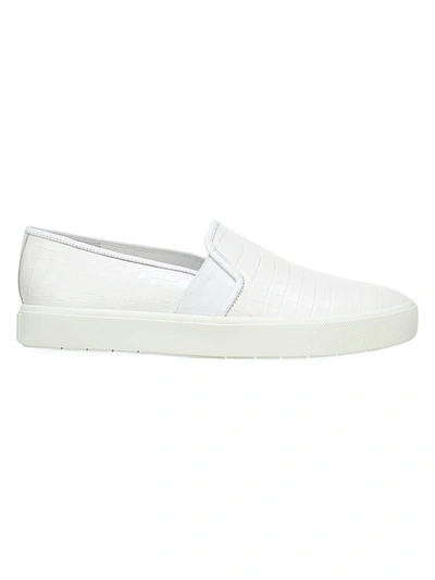 Shop Vince Women's Blair Croc-embossed Leather Slip-on Sneakers In Optic White