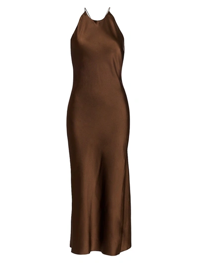 Shop Rosetta Getty Women's Cross Back Bias Slip Dress In Chocolate