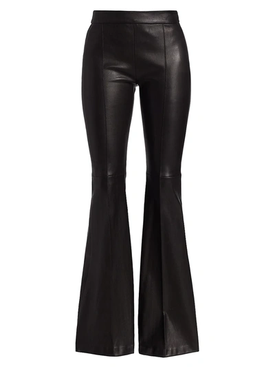 Shop Rosetta Getty Pull-on Pintuck Leather Flare Pants In Black