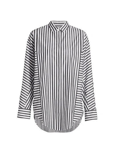 Shop Akris Punto Women's Stripe Cotton Shirt In Black Cream