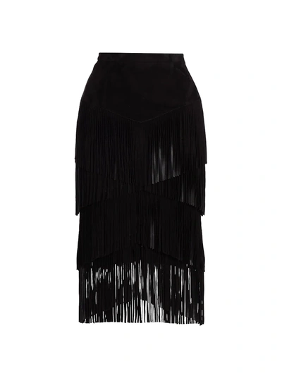 Shop Michael Kors Women's Suede Fringe Tiered Pencil Skirt In Black