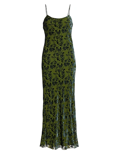 Shop Marina Moscone Burnout Velvet Slip Dress In Moss