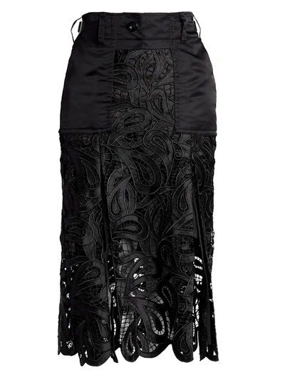Shop Sacai Paisley Satin & Lace Midi Skirt In Black