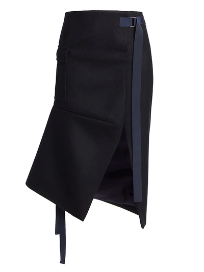 Shop Sacai Wool Melton Asymmetric Skirt In Navy