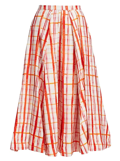 Shop Rosie Assoulin Women's Pleated Printed Midi Skirt In Red Plaid