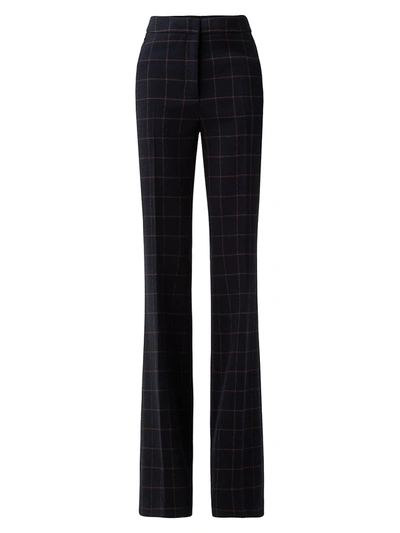 Shop Akris Farida Plaid Wool Crepe Bootcut Pants In Navy