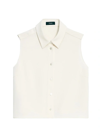 Shop Theory Shrunken Cropped Blouse In Rice
