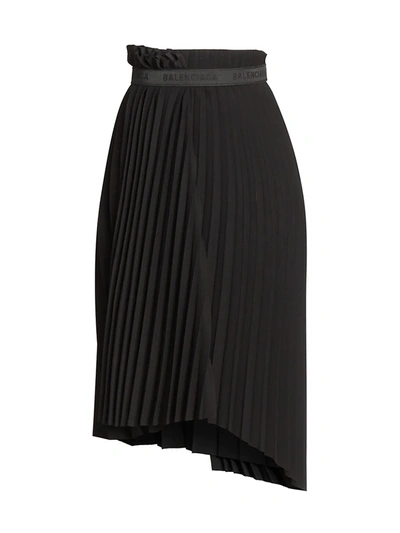 Shop Balenciaga Women's Logo Elastic Pleated Skirt In Black