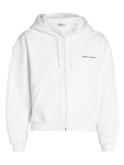 Shop Balenciaga Cropped Zip-up Hoodie In White Black