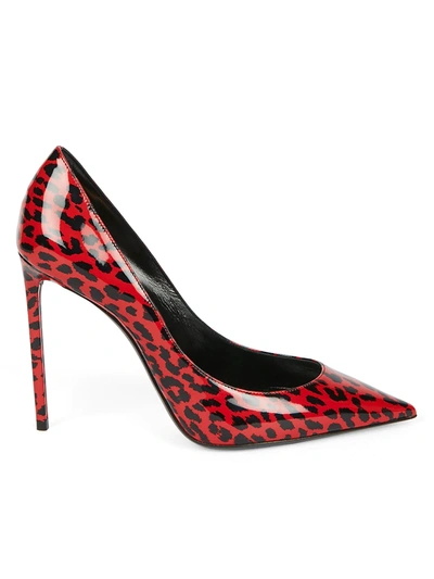 Shop Saint Laurent Women's Zoe Animal-print Leather Pumps In Rouge Eros