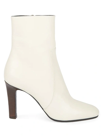 Shop Saint Laurent Women's Blu Leather Ankle Boots In Pearl