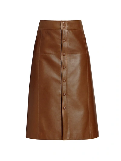 Shop Saint Laurent Women's Leather Midi Skirt In Marron Glace