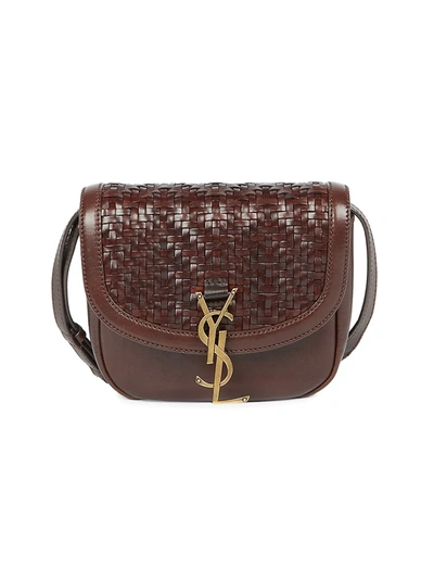 Shop Saint Laurent Kaia Woven Leather & Suede Saddle Bag In Burnt Brown