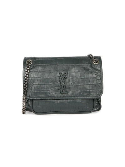 Shop Saint Laurent Women's Medium Niki Croc-embossed Leather Shoulder Bag In Nero