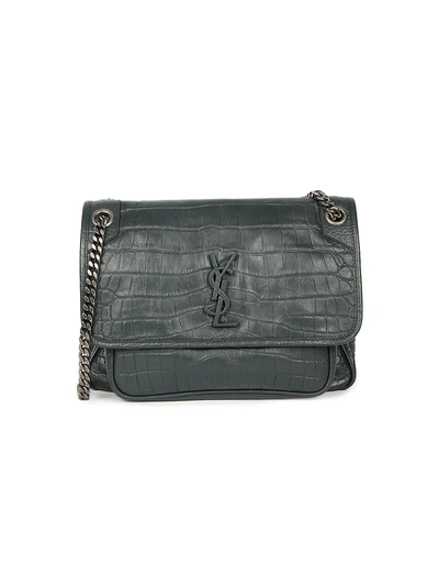 medium niki in crocodile-embossed leather