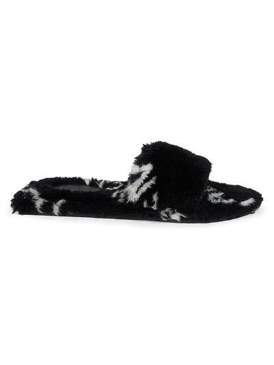 Shop Balenciaga Fluffy Faux Fur Slides In Black White