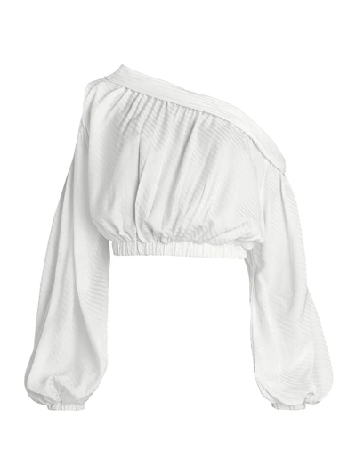SILVIA TCHERASSI STRIPED ONE-SHOULDER PUFF-SLEEVE BLOUSE 400012483080