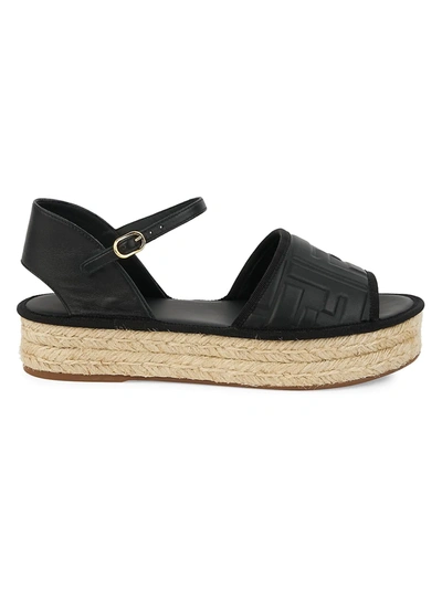 Shop Fendi Ff-embossed Leather Espadrille Sandals In Black