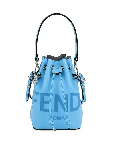 Shop Fendi Women's Mini Mon Tresor Leather Bucket Bag In Pool Palladium