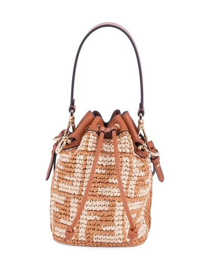 Shop Fendi Women's Mini Mon Tresor Ff Raffia Bucket Bag In Brick Natural