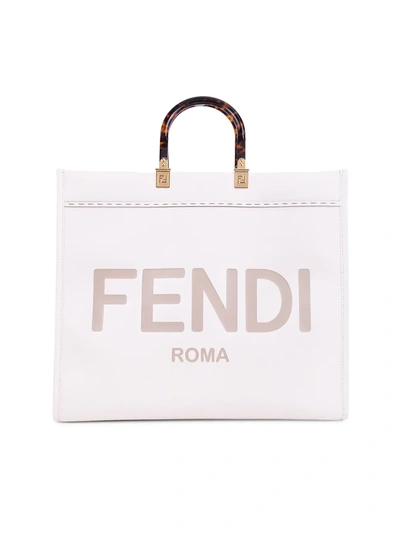 Shop Fendi Sunshine Logo Leather Shopper In Ice White