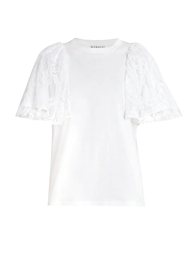 Shop Givenchy Lace Puff-sleeve T-shirt In White