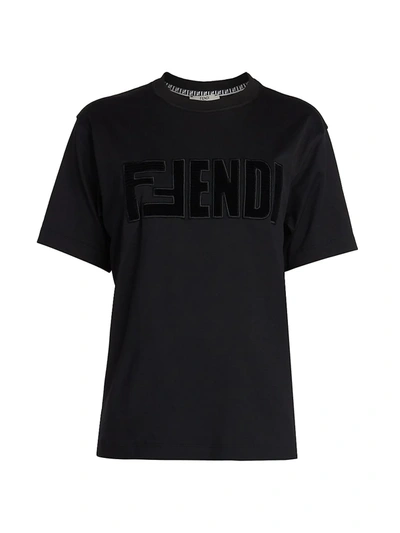 Shop Fendi Women's Velvet Logo T-shirt In Black