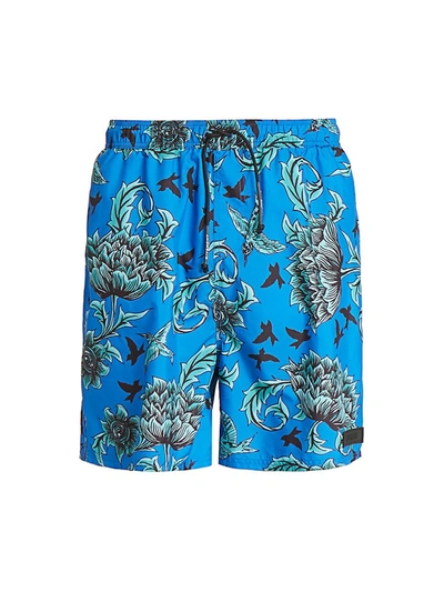 Shop Givenchy Men's Allover Print Swim Trunks In Ocean Blue