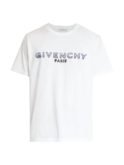 Shop Givenchy Men's Embroidered Logo Regular-fit T-shirt In White Blue