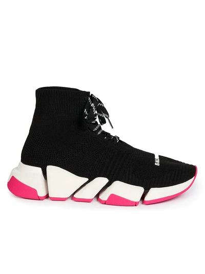 Shop Balenciaga Women's Speed 2.0 Lace-up Sneakers In Black White Neon Pink