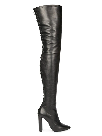 Shop Saint Laurent Women's Moon Over-the-knee Leather Boots In Nero