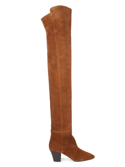 Shop Saint Laurent Women's Sun Over-the-knee Suede Boots In Tan