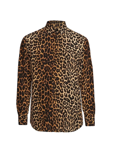 Shop Saint Laurent Leopard-print Silk Sport Shirt