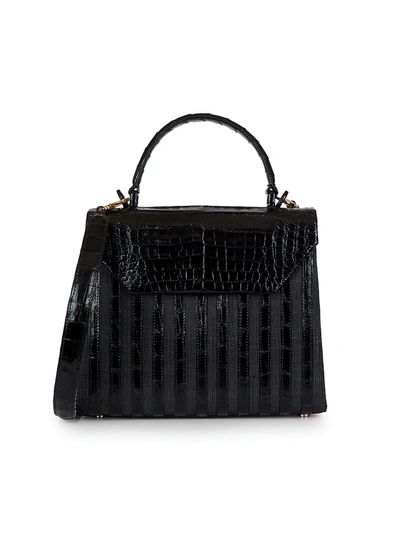 Shop Nancy Gonzalez Tina Craig X  Medium Lily Striped Crocodile & Raffia Top Handle Bag In Black