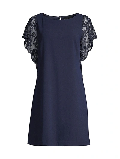 Shop Aidan Mattox Lace Sleeve Trapeze Dress In Twilight