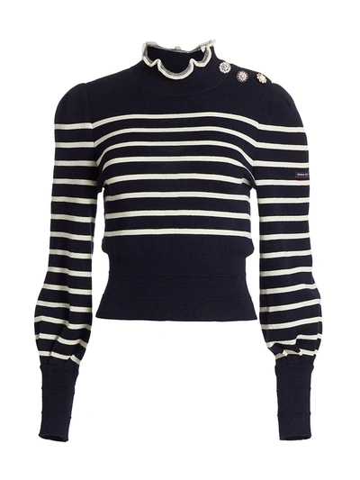 Shop The Marc Jacobs The Breton Ruffled Stripe Sweater In Navy Multi
