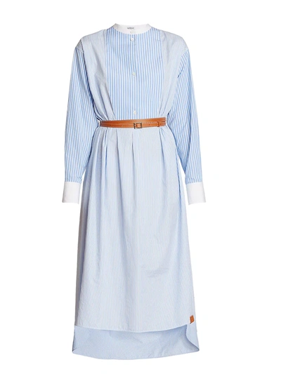 Shop Loewe Women's Stripe Shirtdress & Leather Belt In White Blue