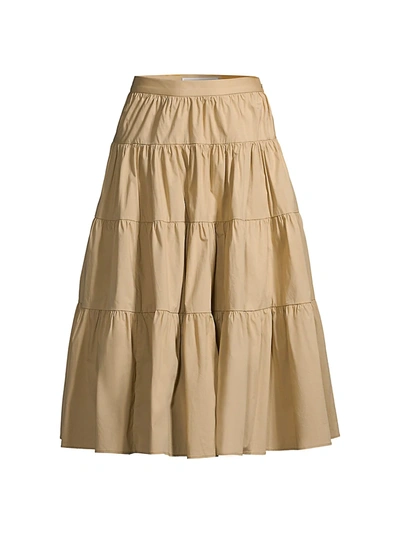Shop Michael Michael Kors Tiered Poplin Midi Skirt In Khaki